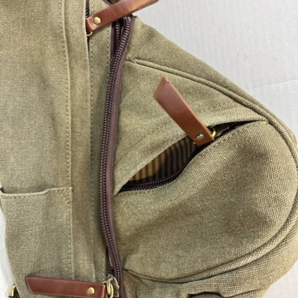Olive Green Canvas Cotton Sling Bag Backpack Casual Daypack Rucksack Chest Bag main image 13